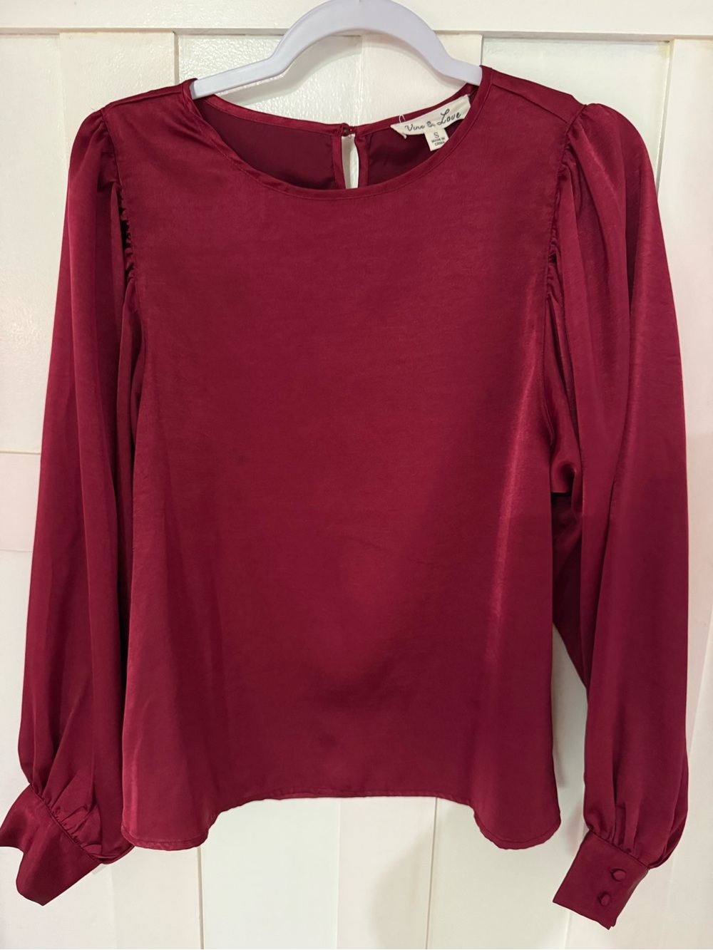 Vine & Love Wine Red Long Sleeve Satin Blouse